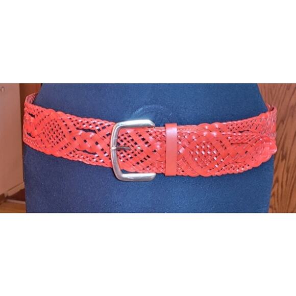 Womens Red Wide Braided Retro Vtg Belt Silver Buckle M L 40" Western Boho Hippie - Picture 6 of 6